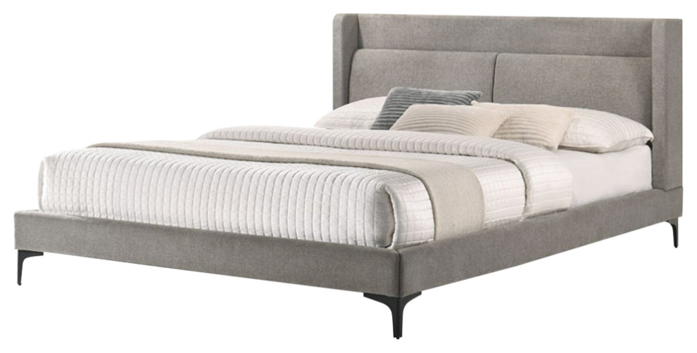 Modrest Paula Mid-Century Grey Upholstered Bed, Queen - Midcentury