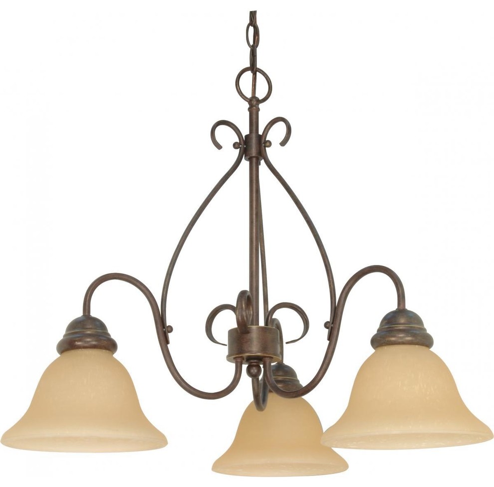 Castillo 3 Light 26" Chandelier with Champagne Linen Washed Glass, Champagne