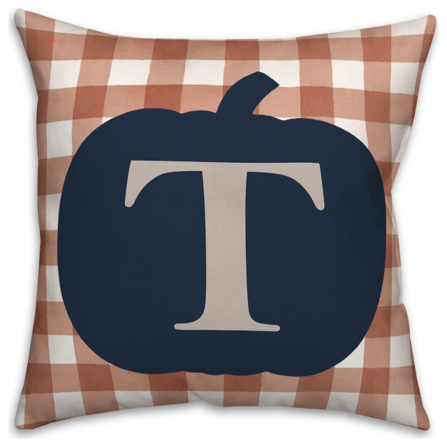 Blue Pumpkin Monogram T 18x18 Spun Poly Pillow