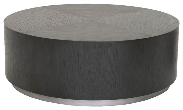 Wood And Metal Low Profile Round Coffee Table Carbon Black