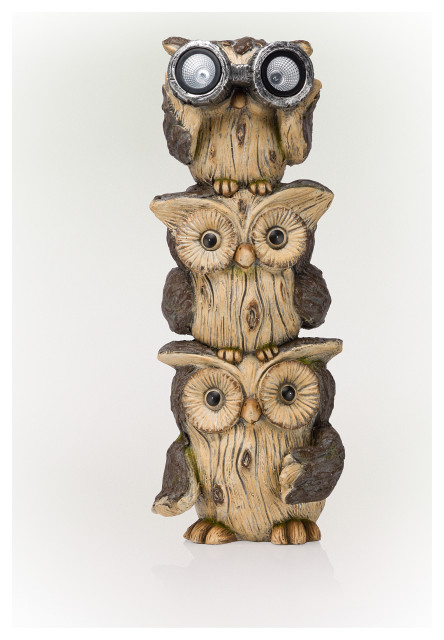 Solar 3-Stacked Binocular Owls Statue with LED Lights