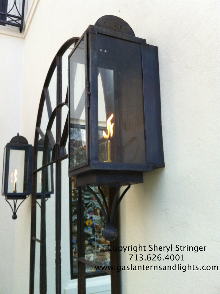 Sheryl's Broad Oaks Gas Lanterns on Contemporary Home
