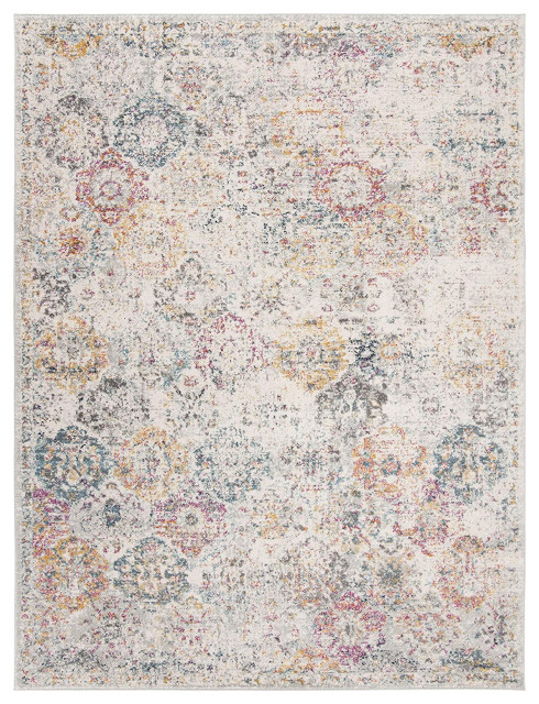 SAFAVIEH Madison Collection MAD611F Boho Chic Floral Medallion Trellis Distressed Non-Shedding Living Room Dining Bedroom Foyer Area Rug 10' x 10' Round Grey/Gold