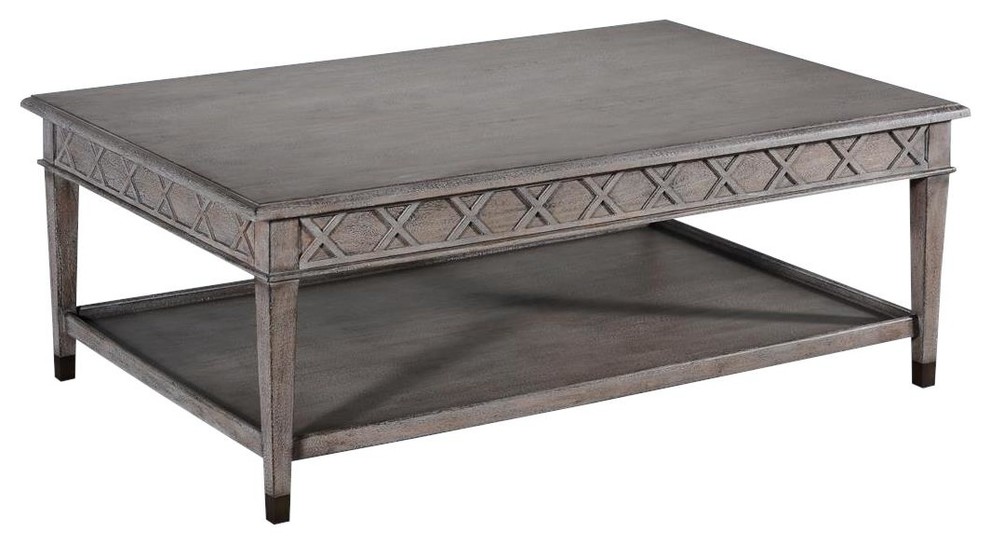 Coffee Table Anna Greige Solid Wood X-Motif Rectangular Antiqued
