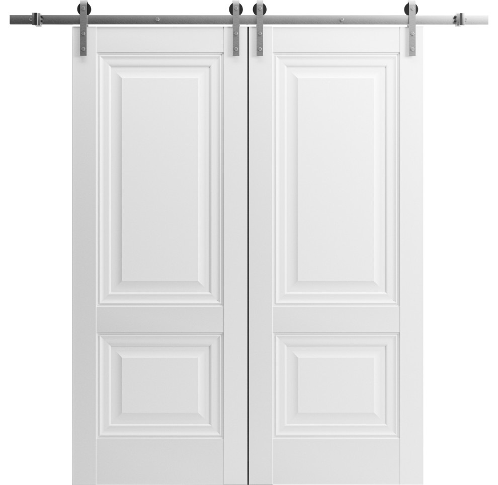 Double Barn Door &, Lucia 8831 White Silk, 13ft, 48"x80" (2* 24x80