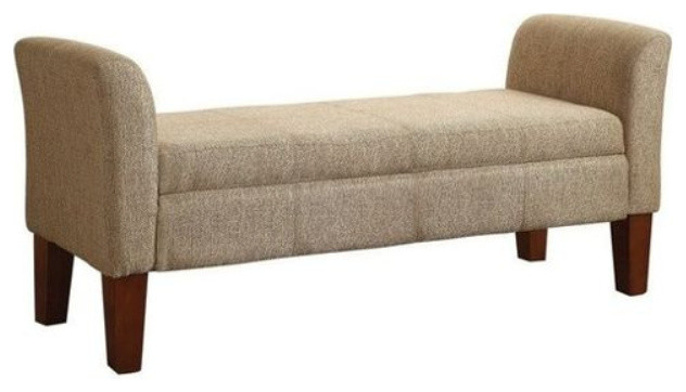 Storage Bench Tan Woven Fabric Transitional Accent And