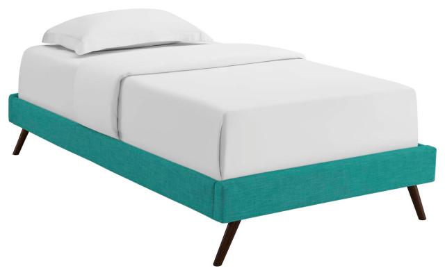 Loryn Twin Fabric Bed Frame With Round Splayed Legs, Teal