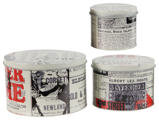 Tin Metal Boxes With Lids Old News Paper Ii 3 Piece Set