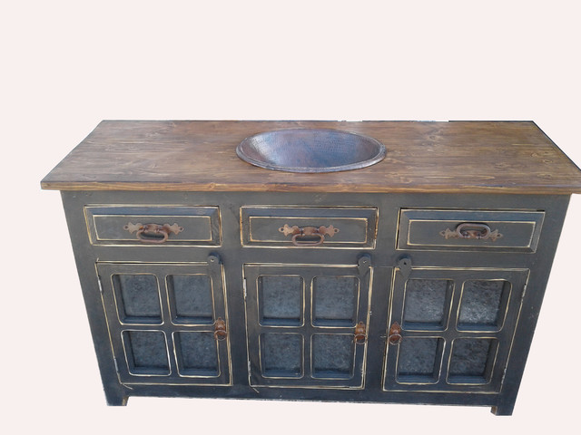 Burke Rustic Bathroom Vanity Copper Sink 60 X20 X32