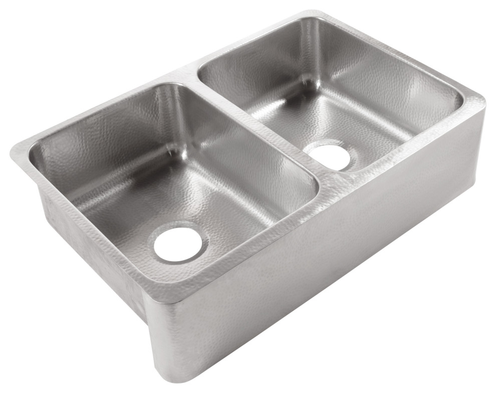 Lange Stainless Steel 32" Double Bowl Farmhouse Undermount Kitchen Sink, Brushed Stainless Steel