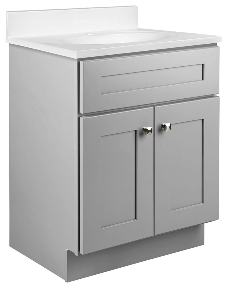 Contemporary Bathroom Vanity, 2 Doors With Square Metal Knobs, Gray