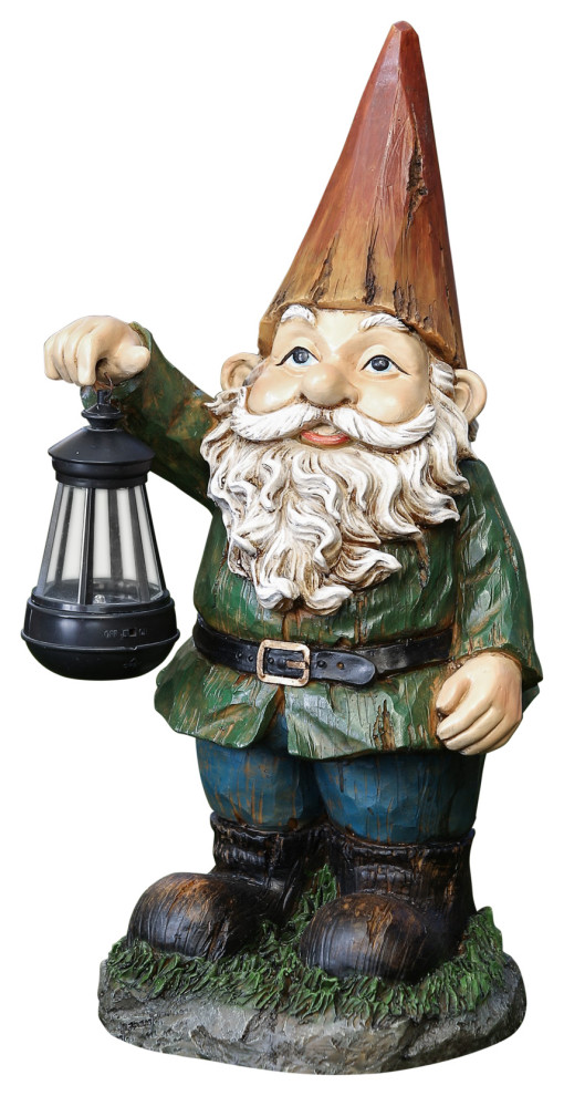Gnome with Solar Lantern Garden Statue Traditional Garden Statues