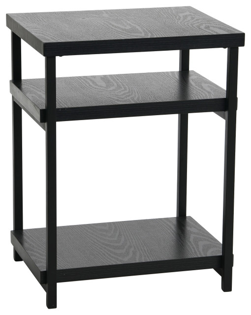 Jamestown Rectangular Side End Table, Storage Shelves Black Oak, Black