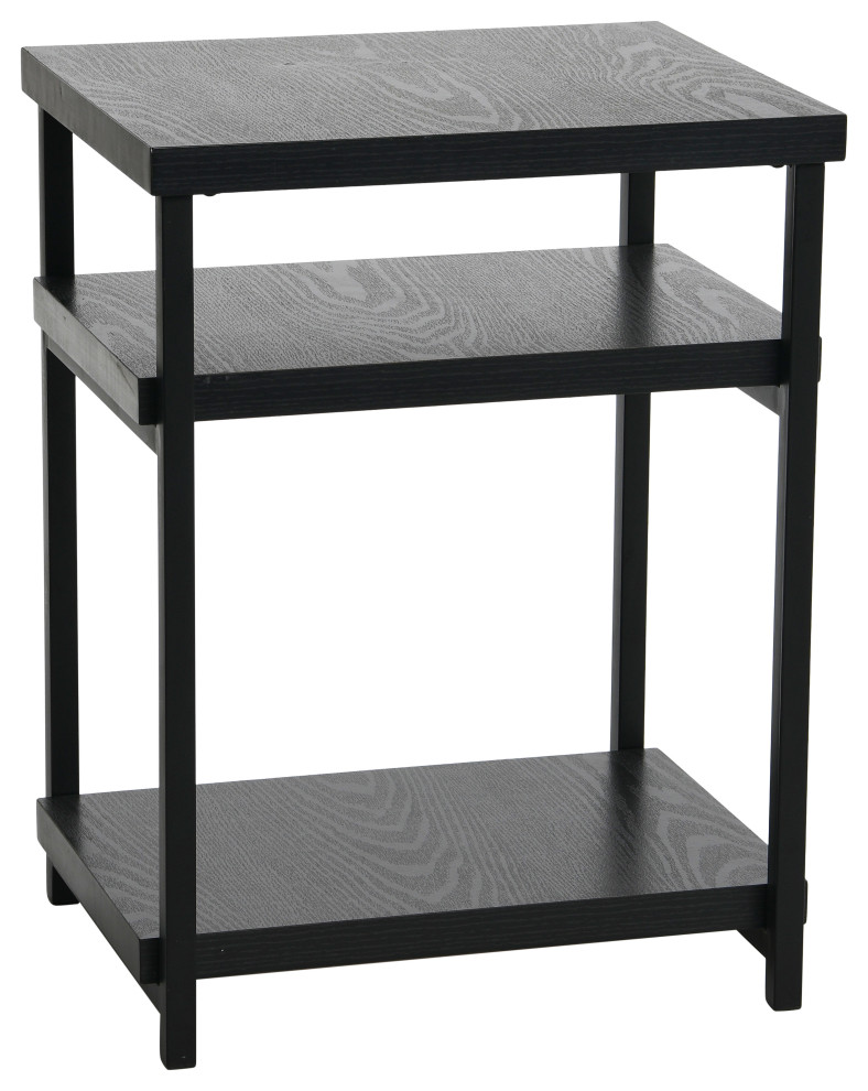 Jamestown Rectangular Side End Table, Storage Shelves Black Oak, Black