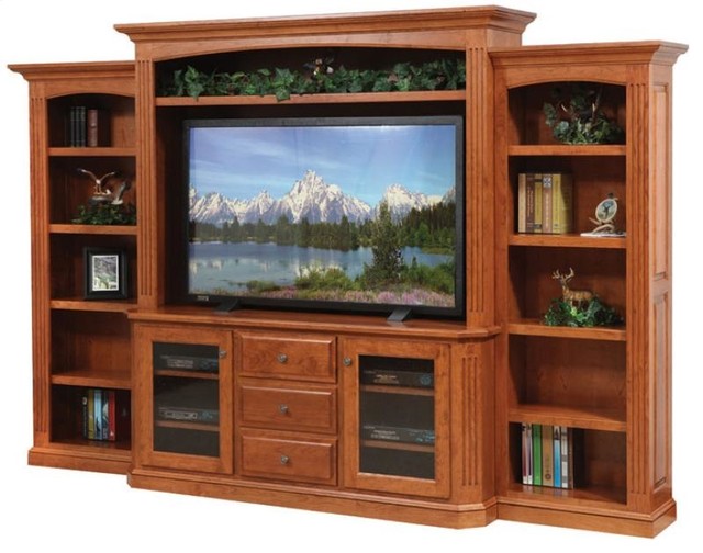 Buckingham Entertainment Console with Side Bookcases Traditional