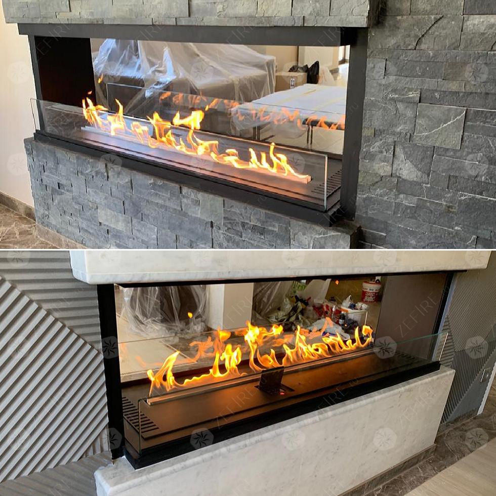 Биокамин по индивидуальному эскизу: сквозной очаг "6 в 1"