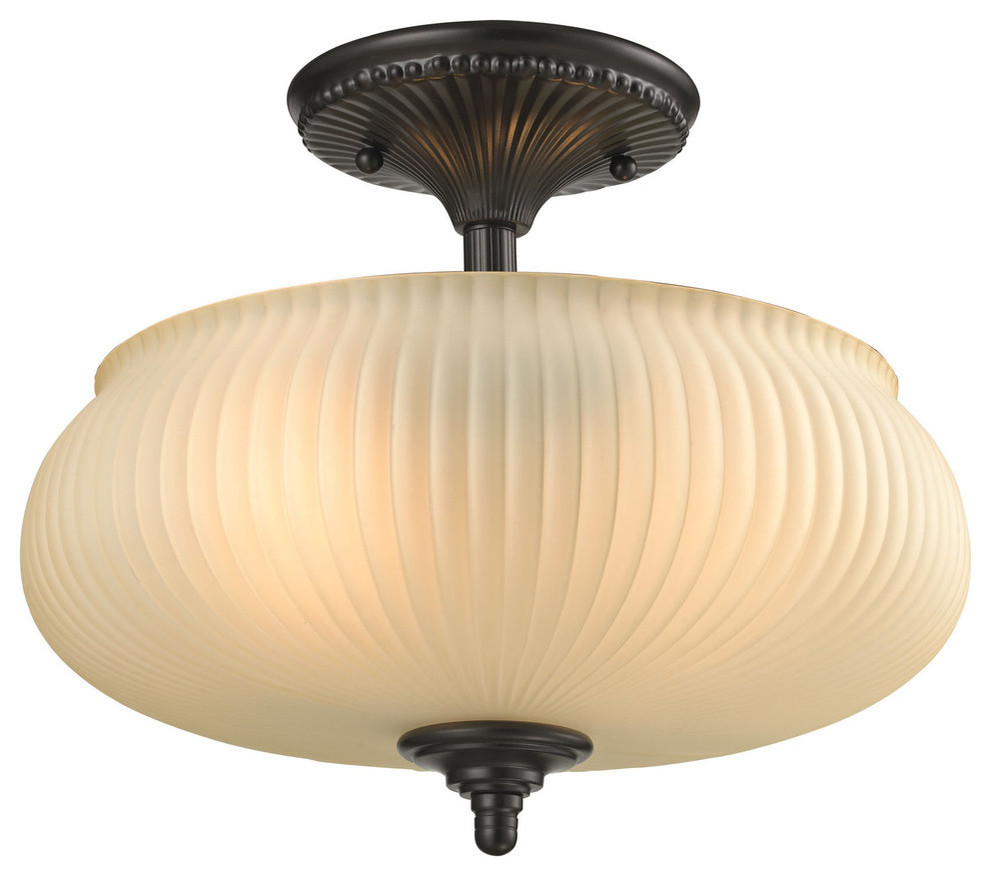 Park Ridge 2Light, Semi Flush Oil Rubbed Bronze/Reeded Glass