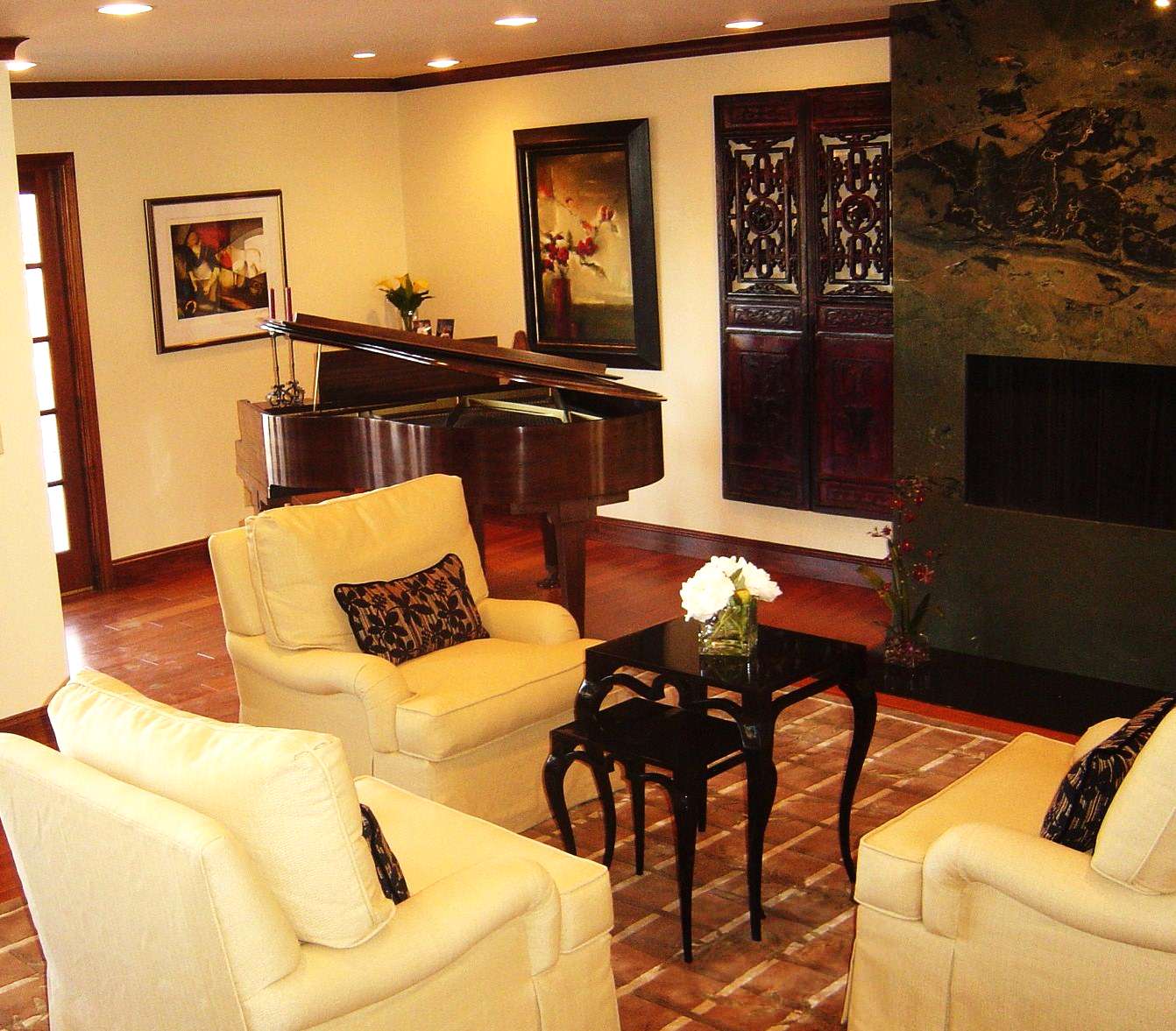 Modern living room with Asian Accents - a third view with Baby Grand piano