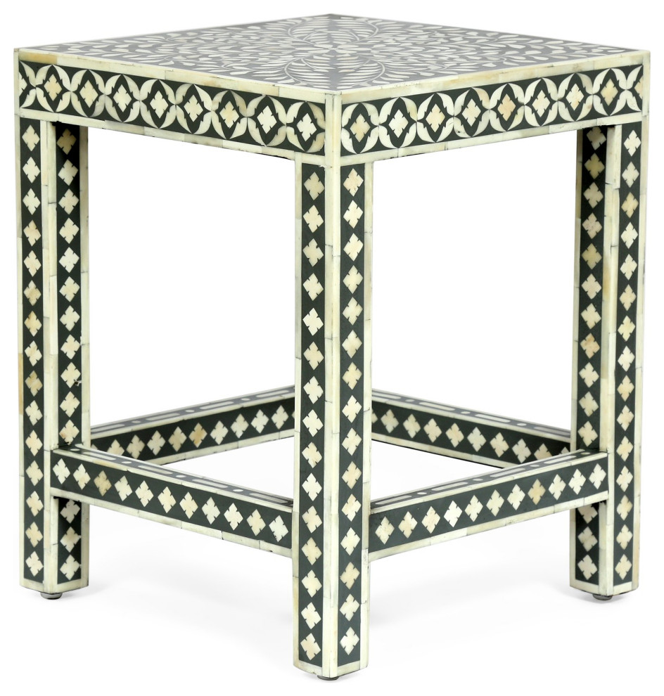 Unique Side Table, Mango Wood Construction With Mixed Buffalo Bone