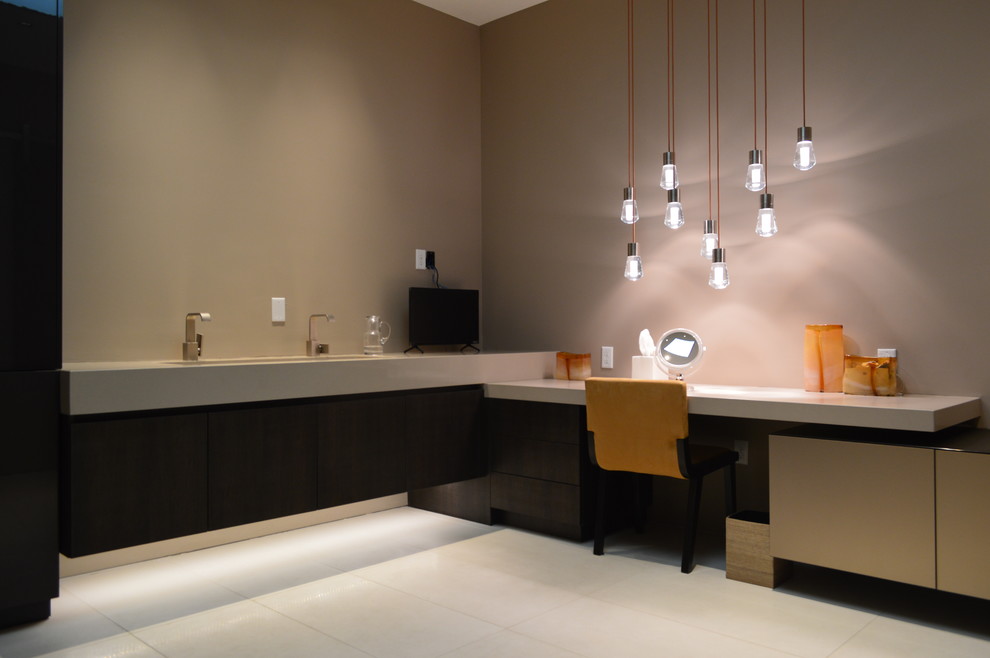 Powder room - large modern white floor powder room idea in Phoenix