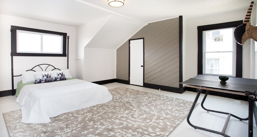 Inspiration for a transitional guest painted wood floor and white floor bedroom remodel with white walls