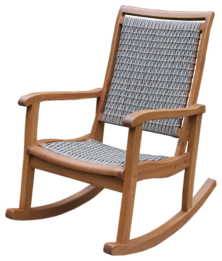 Salinas Resin Wicker and Eucalyptus Rocker Chair, Gray