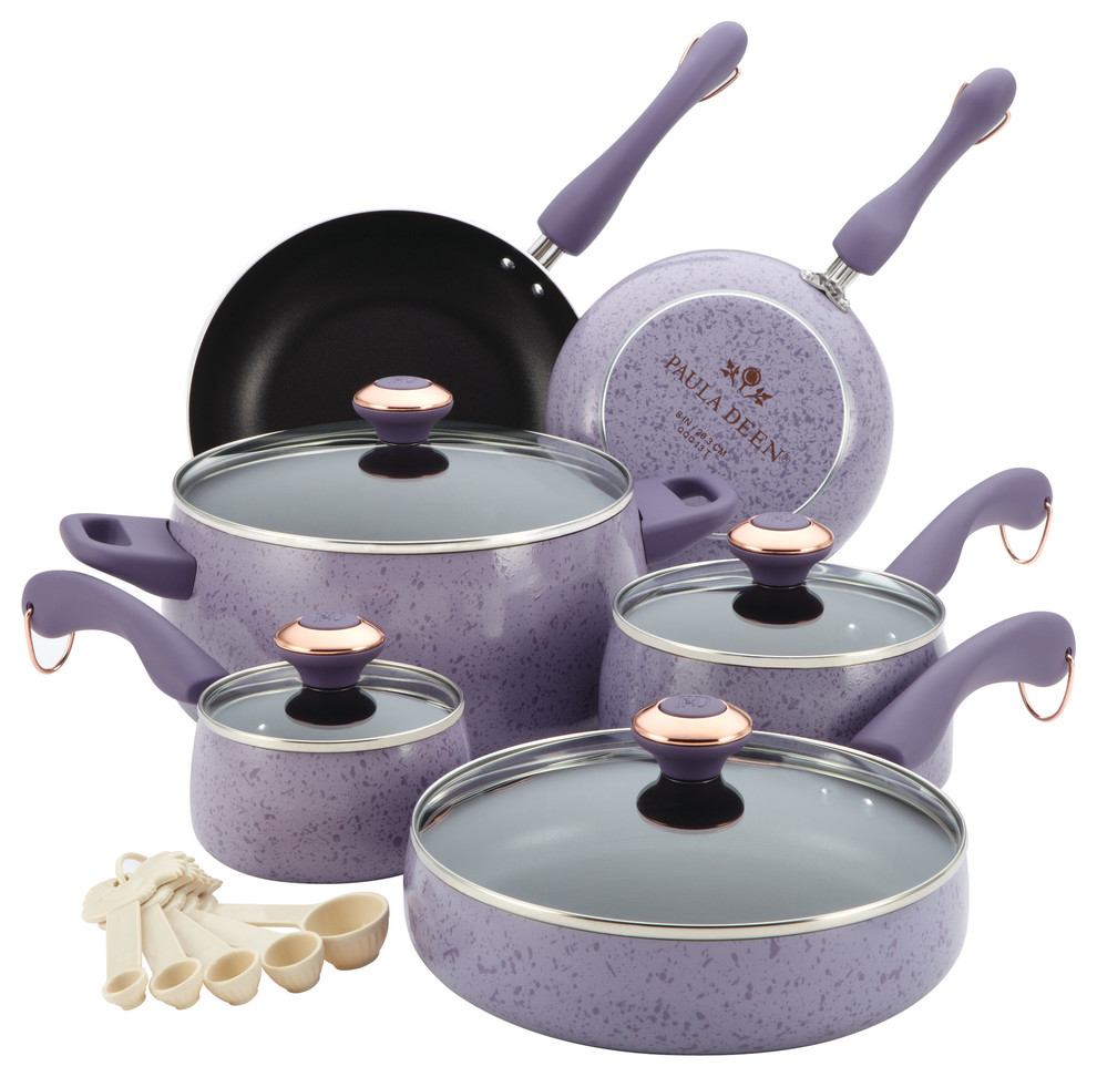 Paula Deen Collection Porcelain Nonstick 15Piece Cookware Set, Aqua