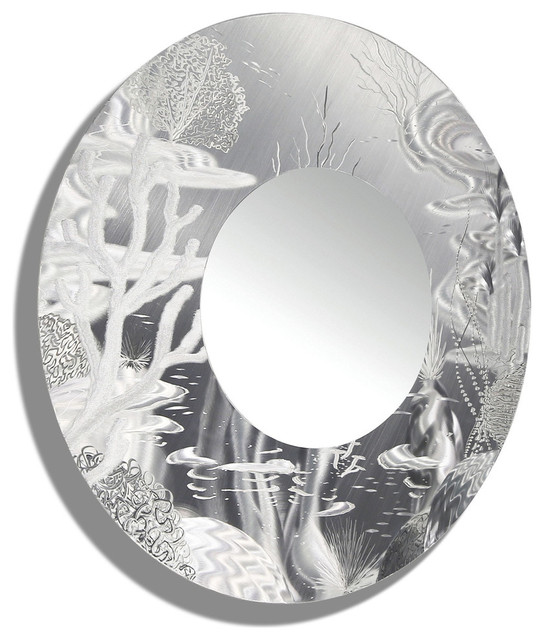 Tropical Nautical Silver Wall Mirror Large Round Metal Tropical Nautical Silver Wall Mirror Large Round Metal Art Decor