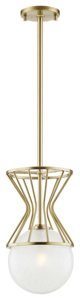 Petra 1-Light Pendant, Aged Brass Finish, Clear Crackel Glass Shade