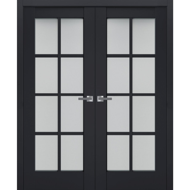French Double Doors, Veregio 7412 Antracite & Frosted Glass, 60"x80" (2