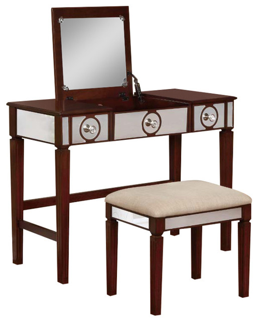 Mdf Foam Fabric Makeup Vanity And Stool Walnut Transitional Mdf Foam Fabric Makeup Vanity And Stool Walnut