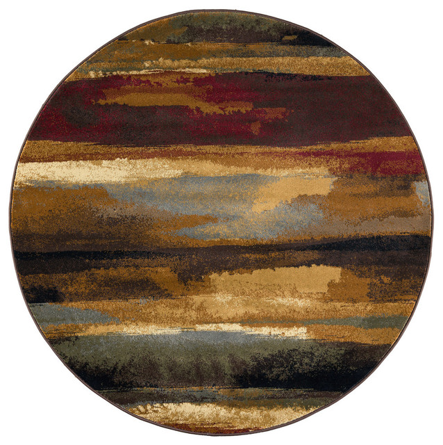 Dakota Contemporary Abstract MultiColor Round Area Rug, 6' Round