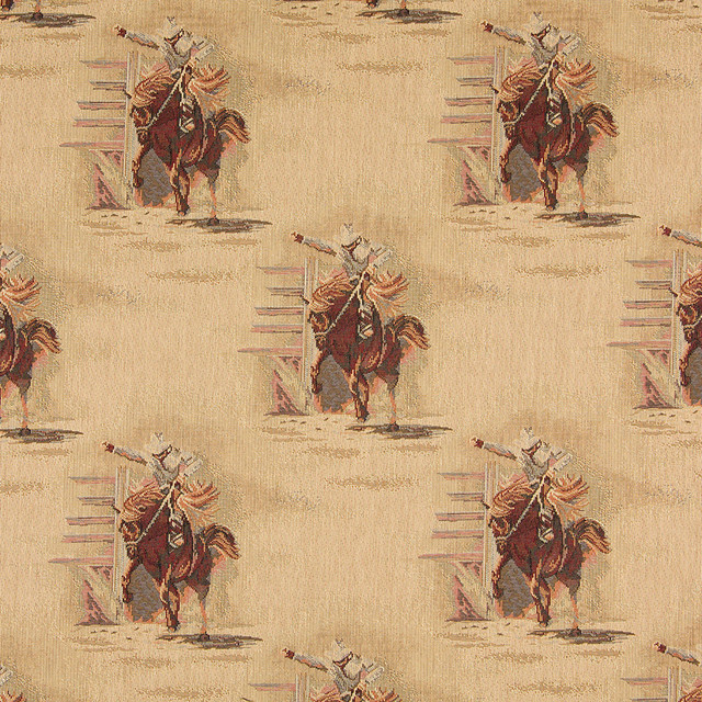 Rodeo Cowboys and Horses Themed Tapestry Upholstery Fabric By The Yard
