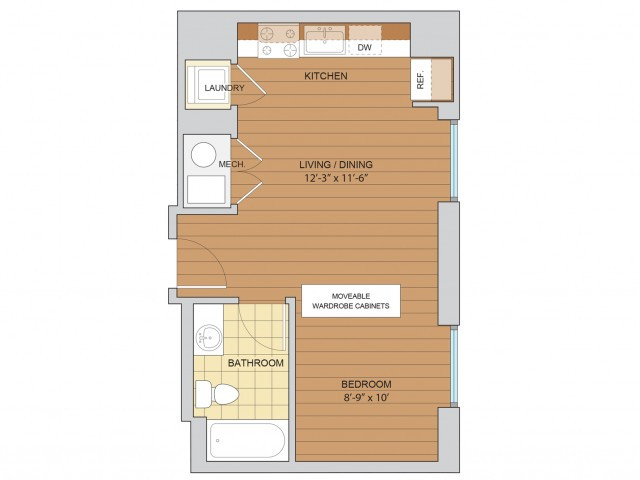 Image showcasing How to fit bed, desk, small sectional, and dining table?