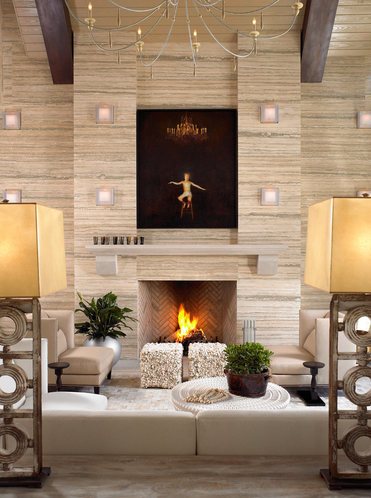 Inspiration for a contemporary living room in Nashville with beige walls and a standard fireplace.