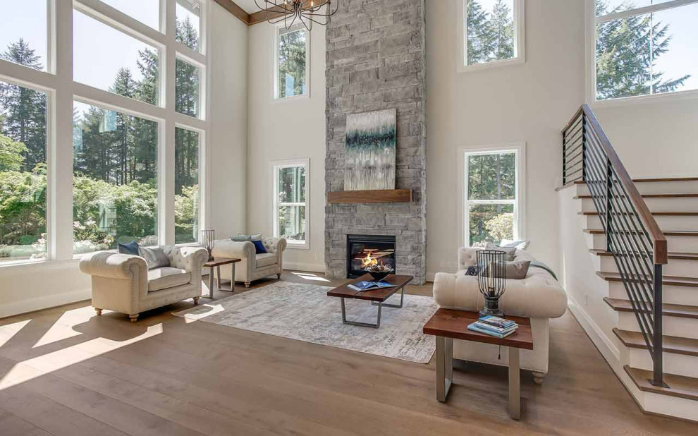Inspiration for a country open concept living room in Seattle.