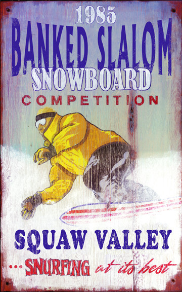 Snowboard Vintage Wooden Sign, 20"x32"
