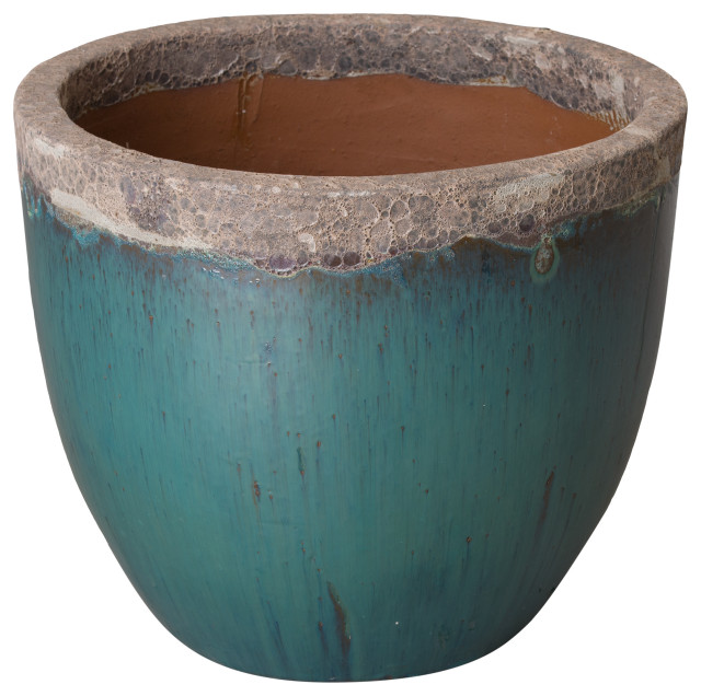 Round Planter Large Reef/Teal 23X20"H, 23x21"H Farmhouse Indoor