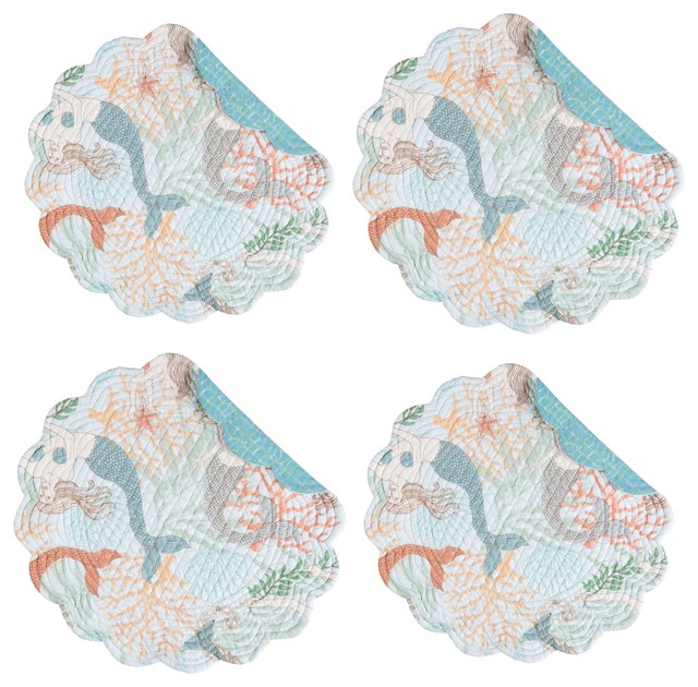 Dancing Waters Mermaids Round Reversible Placemats Kitchen Dining Set of 4