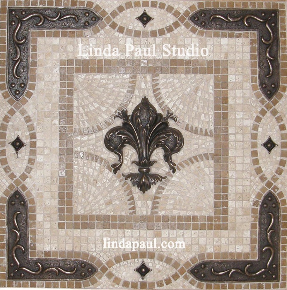 Fleur de Lis Backsplash Mosaic Tile Medallion from Linda Paul Studio