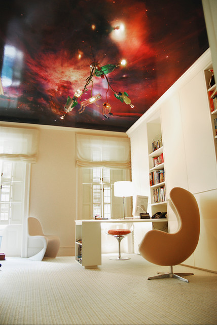 Kids Bedroom With Galaxy Wallpaper On Ceiling Eclectic