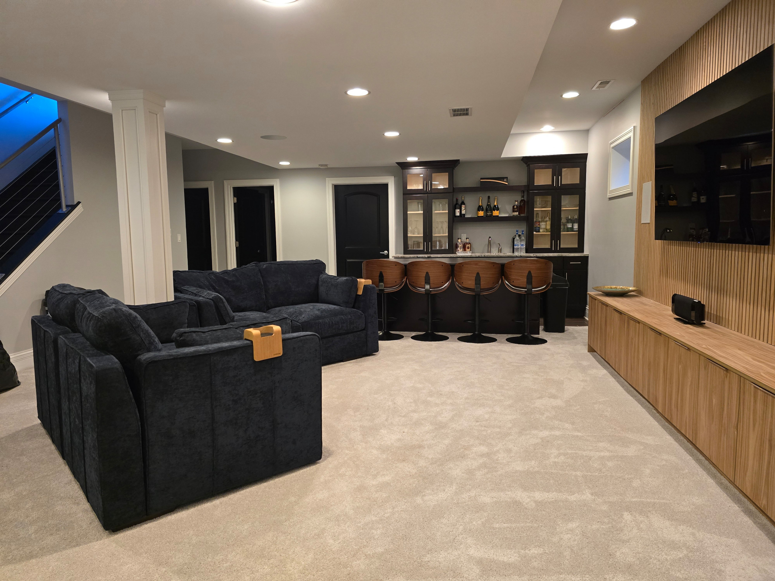 Basement Remodeling with TV Wall and Wet bar