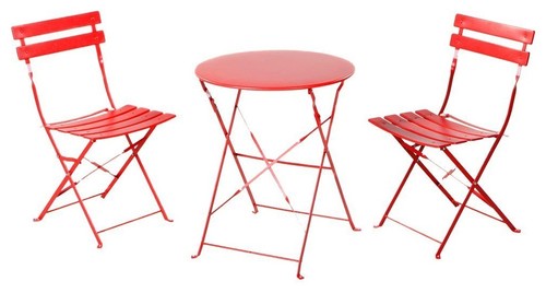 3-Piece Outdoor Folding Steel Bistro Table and Chairs Set, Bright Red