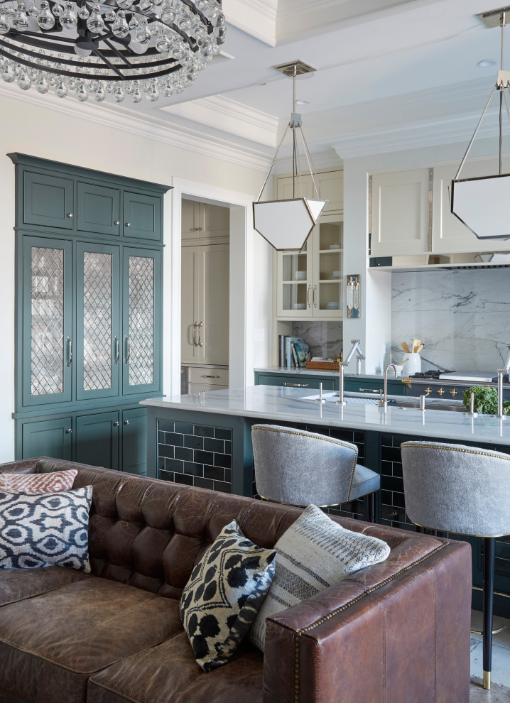 Example of a kitchen design in Chicago with an island
