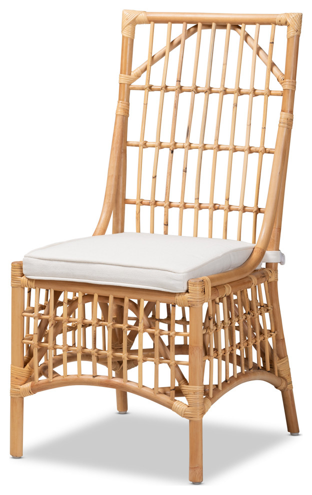 Alby Modern Bohemian Rattan Collection Tropical Dining Chairs by