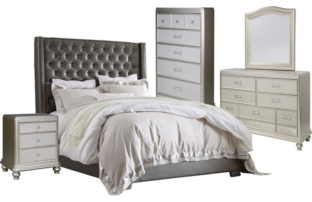 Ashley Coralayne 5 Piece Upholstered Bedroom Set Silver King