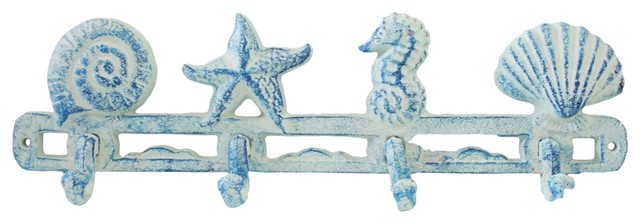Distressed Coastal Blue Shell Seahorse Starfish Nautical Single Hooks Wall
