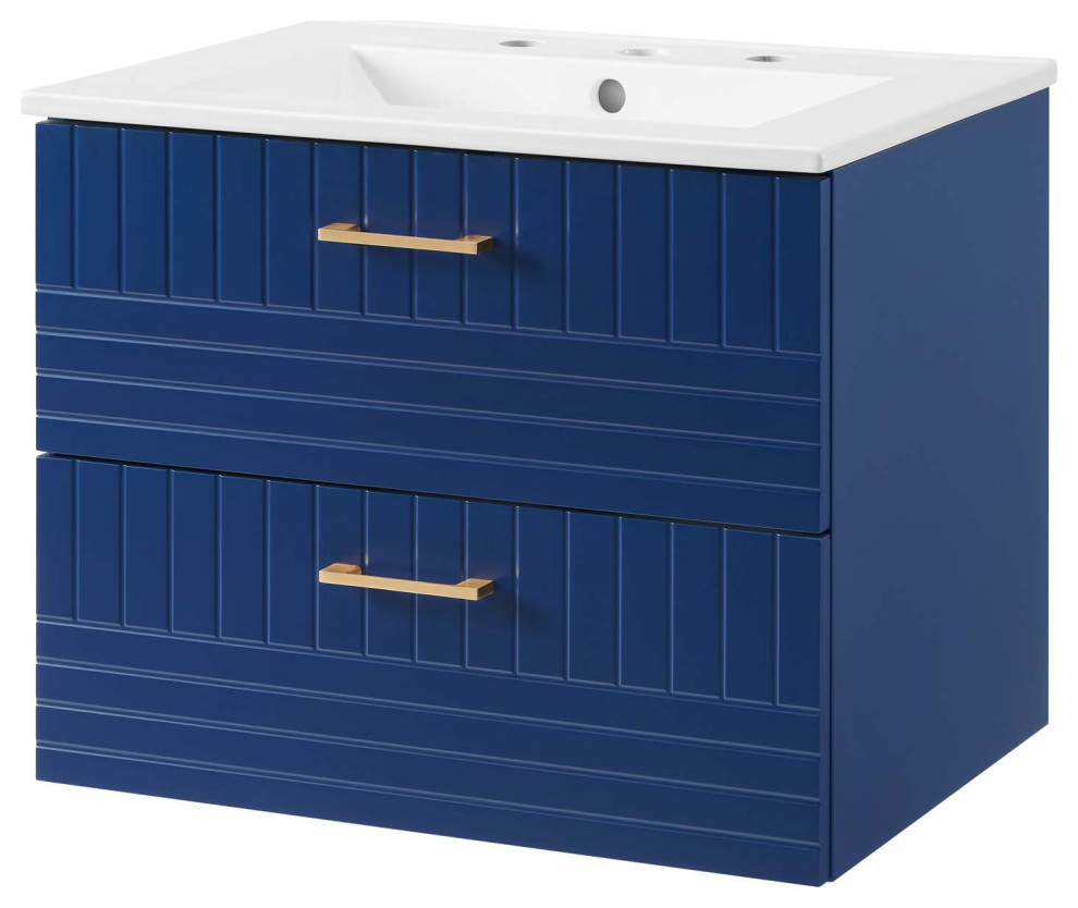 Sink Vanity Blue White, Ceramic, Wood, Modern, Hotel Bathroom