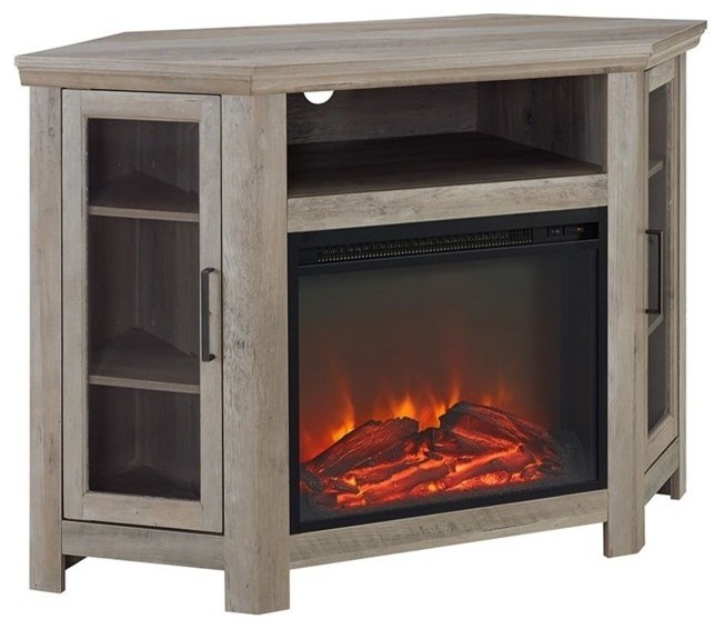 Pemberly Row Modern Wood Corner Fireplace TV Stand for TVs up to 48" in