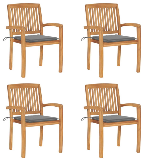 Vidaxl Stacking Garden Chairs With Cushions, Set of 4, Solid Teak Wood